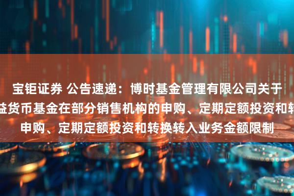 宝钜证券 公告速递：博时基金管理有限公司关于调整旗下博时现金收益货币基金在部分销售机构的申购、定期定额投资和转换转入业务金额限制